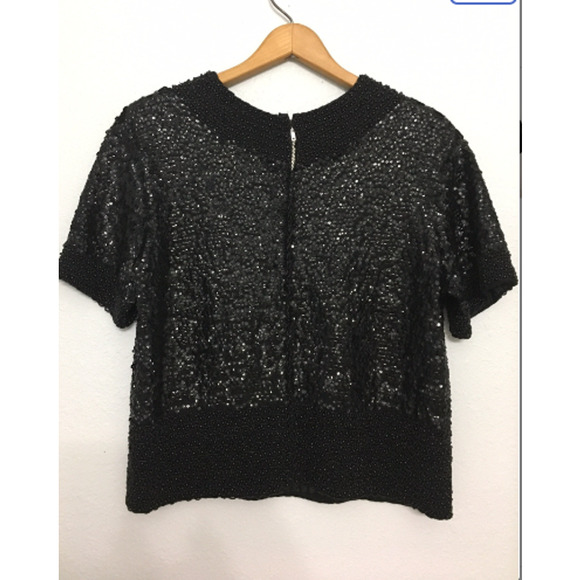 SALE. Vintage Black Beaded Sequin Blouse  - 1960's Cocktail Evening Blouse - LG - Picture 6 of 8